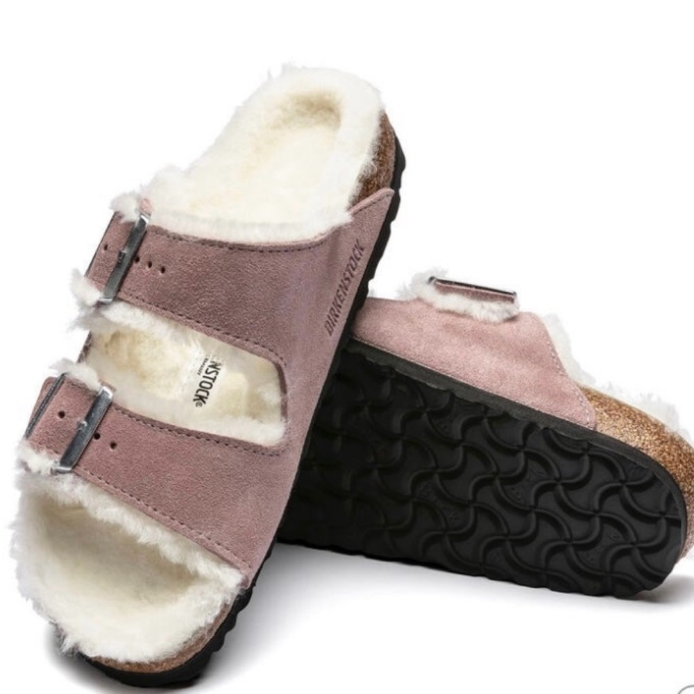Birkenstock Arizona Suede Sandal Genuine Shearling Lavender Blush Sz 6 NWT